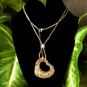 Gold-Tone Floating Heart Pendant & Necklace